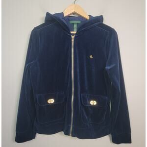 Lauren Ralph Lauren Velour Hoodie Jacket Womens L Petite Navy